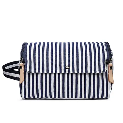 Custom Portable Striped Canvas Wholesale Cosmetic Bags Hanging Womens Toiletry Bag